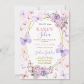 Papillon rose et pourpre Quinceañera Invitation (Devant)