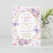 Papillon rose et pourpre Quinceañera Invitation (Debout devant)