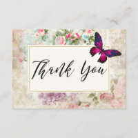 Papillon rose et Rose Vintage Merci de collage