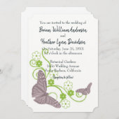 Papillon rose Faire-part de mariage florale (Devant / Derrière)