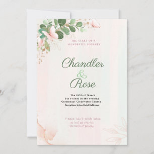 Papillon rose Faire-part de mariage sur aquarelle