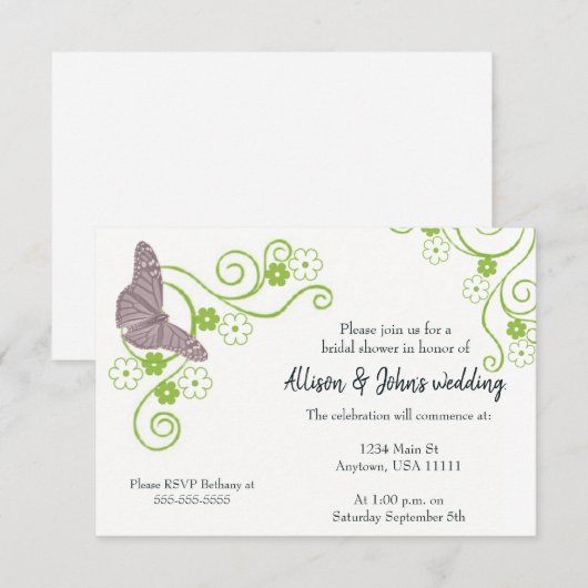 Papillon rose Fête des mariées Floral Invitation (Devant / Derrière)