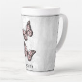 Papillon rose Floral Latte Mug personnalisé (Angle droit)