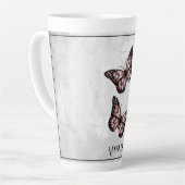 Papillon rose Floral Latte Mug personnalisé (Angle gauche)