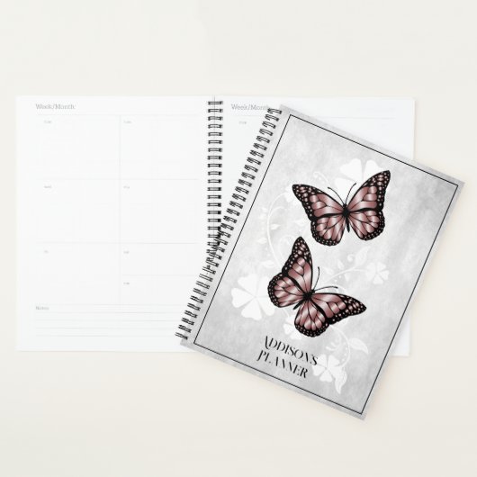 Papillon rose Floral Planner (Devant avec enveloppe)