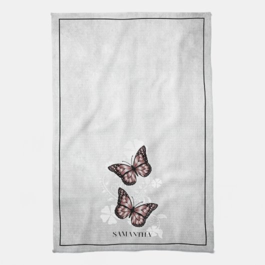Papillon rose Floral serviette de cuisine (Vertical)