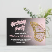 Papillon rose Invitation Anniversaire (Debout devant)