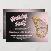 Papillon rose Invitation Anniversaire (Devant / Derrière)