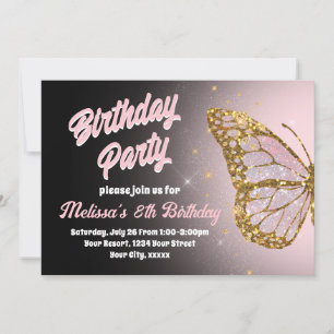 Papillon rose Invitation Anniversaire
