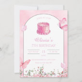 Papillon Rose & Invitation d'Anniversaire Florale (Devant)