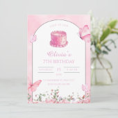 Papillon Rose & Invitation d'Anniversaire Florale (Debout devant)