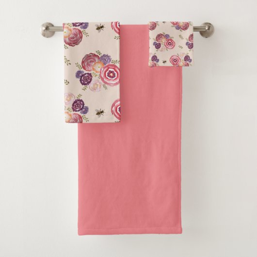 Papillon rose Jardin Bee Peinture Serviette de bai (En situation)