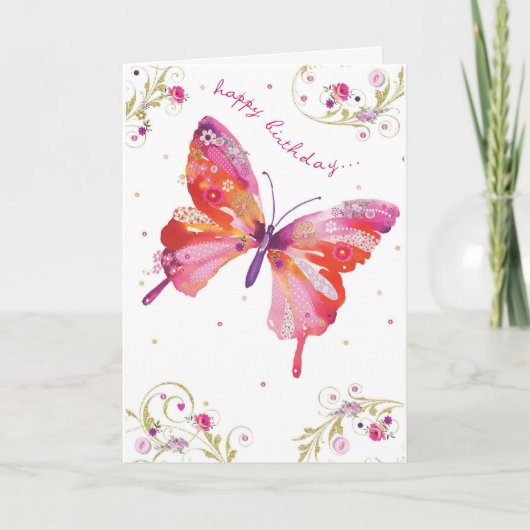 Papillon rose joyeuse carte d'anniversaire (Devant)