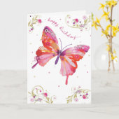 Papillon rose joyeuse carte d'anniversaire (Fleur jaune)