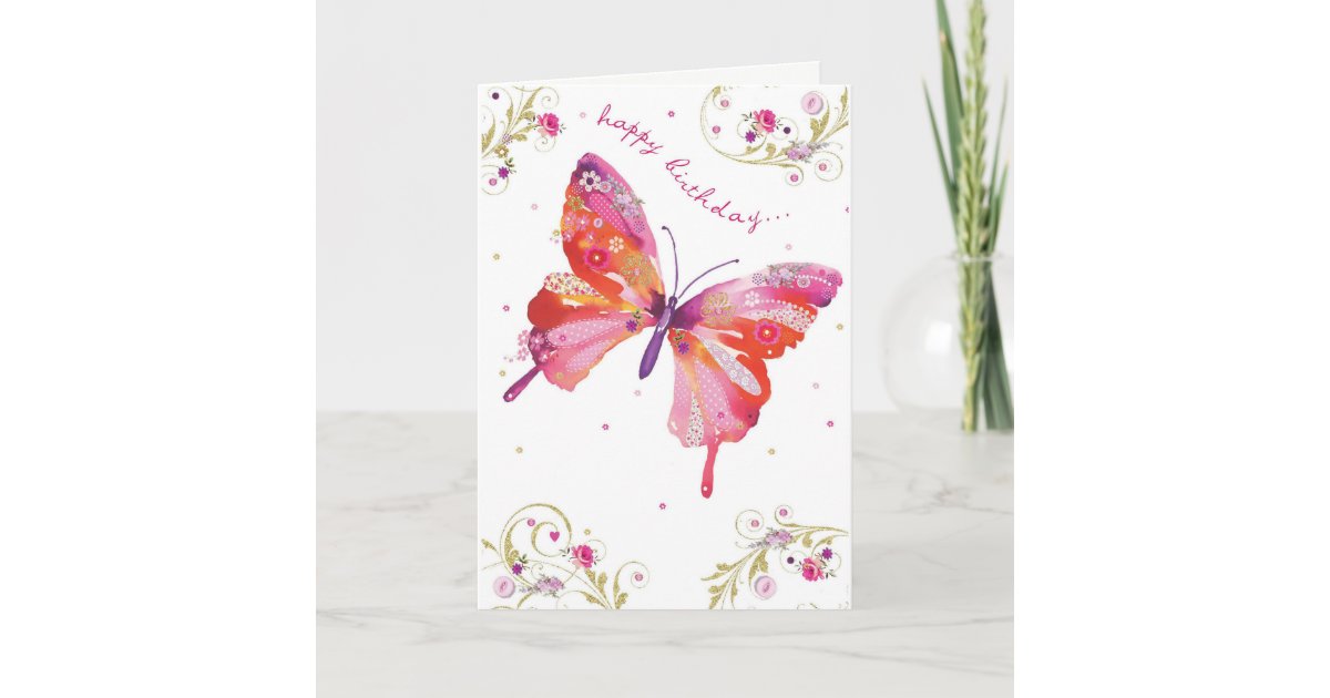 Papillon Rose Joyeux Carte D Anniversaire Zazzle Be