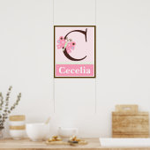 Papillon rose Lettre & Nom Poster d'Art Mur (Cuisine)