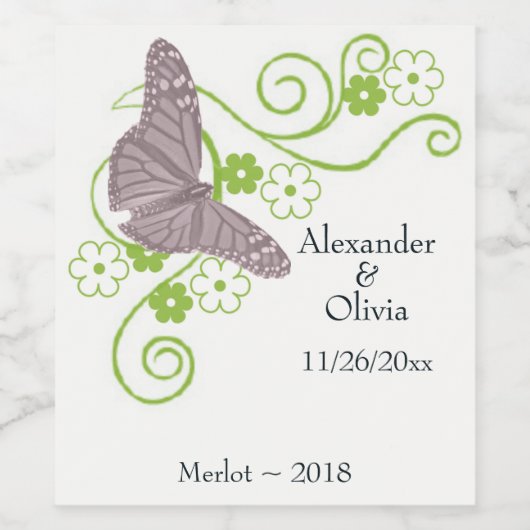 Papillon rose Mariage Étiquette de vin (Étiquettes simples)