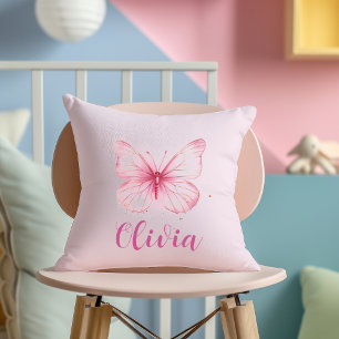 Papillon rose mignon Personnalisé Filles Coussin