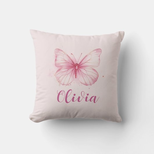 Papillon rose mignon Personnalisé Filles Coussin (Recto)