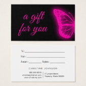 papillon rose néon carte cadeau design (Devant & derrière)