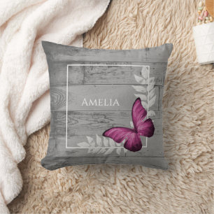 Papillon rose Oreiller à lancer rustique