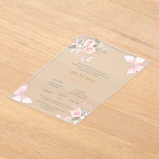 Papillon rose pâle Quinceanera invitation (Poser)