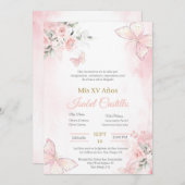 Papillon rose pâle Quinceanera invitation (Devant / Derrière)