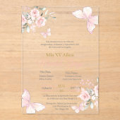 Papillon rose pâle Quinceanera invitation (Recto)