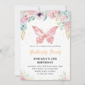 Papillon rose parties scintillant invitation Anniv (Devant)