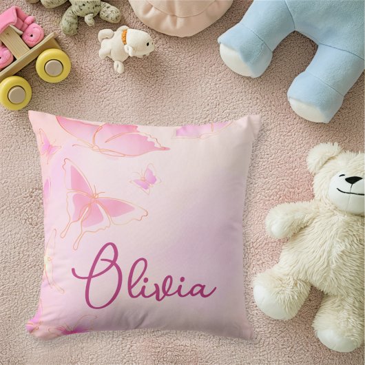 Papillon rose Personnalisé Filles Coussin
