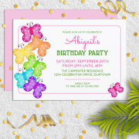 Papillon rose Polkadot Invitation d'anniversaire