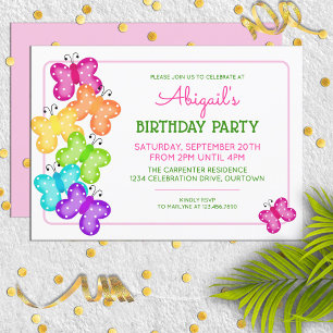 Papillon rose Polkadot Invitation d'anniversaire