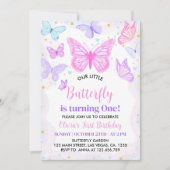 Papillon rose première invitation anniversaire (Devant)