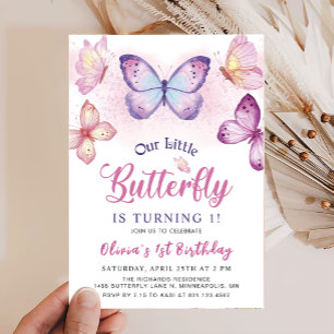 Papillon rose Purple Girls Invitation Anniversaire