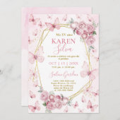 Papillon rose Quinceañera Invitation (Devant / Derrière)