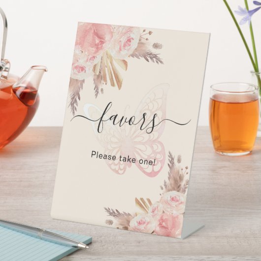 Papillon rose rose pampas beige en faveur signe (In SItu)