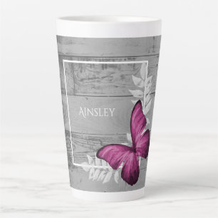 Papillon rose Rustique Latte Mug personnalisée
