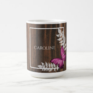 Papillon rose rustique Mug de café personnalisé
