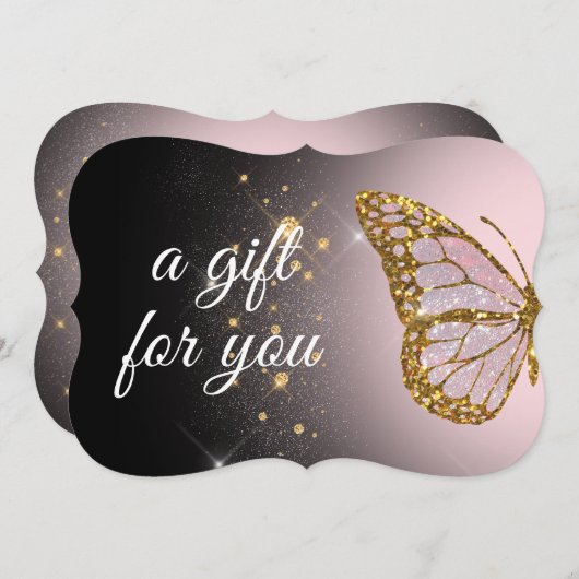 papillon rose sur carte cadeau arrière - plan noir (Devant / Derrière)