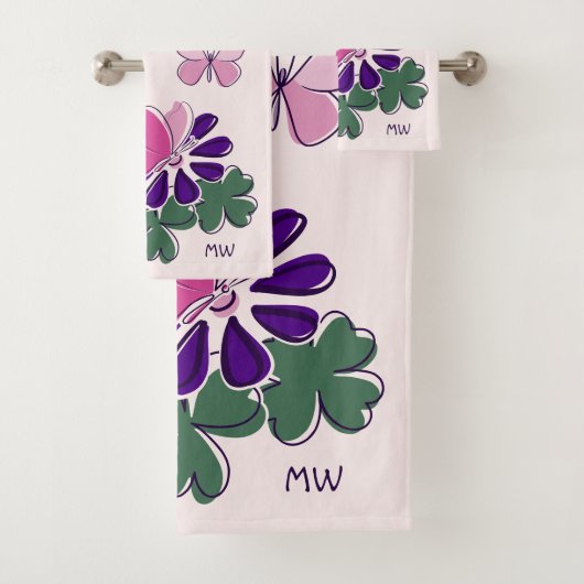 Papillon rose vert violet à fleurs Doodle Initiale (En situation)