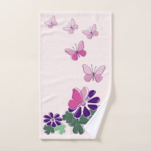 Papillon rose vert violet à fleurs Doodle Initiale (Serviette à main)