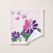 Papillon rose vert violet à fleurs Doodle Initiale (Gant de toilette)