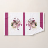 Papillon rose vintage de marron floral (Serviette à main)