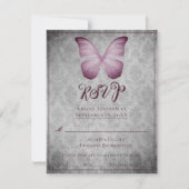 Papillon rose Vintage Mariage damassé RSVP (Devant)