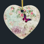 Papillon rose Vintage Shabby Collage<br><div class="desc">Un ornement avec un élégant papillon magenta rose aux accents violets. L'arrière - plan est un collage vintage abîmé avec des roses roses et d'autres éléments décoratifs. Une charmante ambiance fantaisiste.</div>