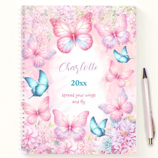 Papillon rose violet carnet de croquis Floral Girl