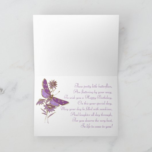 Papillon rose violet Carte d'anniversaire (Intérieur)