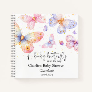 Papillon rose violet Girl Baby shower livre d'or