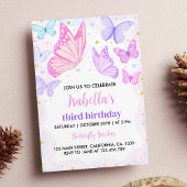 Papillon rose violet Invitation d'anniversaire