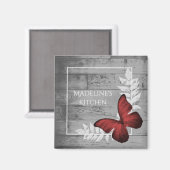 Papillon rouge, aimant rustique (Recto/Verso)